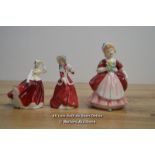 THREE SMALL ROYAL DAULTON FIGURINES, VALERIE, CHRISTMAS MORN AND GAIL, TALLEST 13CM HIGH