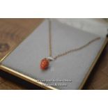 *DAINTY PINK CORAL STRAWBERRY 14K GF FINE NECKLACE VINTAGE [LQD215]