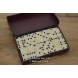 *VINTAGE TRAVEL MINI WOODEN DOMINOES SET WITH EBONY AND IVORY [LQD215]