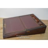 *VICTORIAN WOODEN WRITING SLOPE / BOX .MAHOGANY AND OAK / WITH KEY AND WORKING LOCK [LQD215]