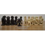 *19TH CENTURY BONE & EBONY PART CHESS SET 28 PIECE / ONE OF THE PIECES IS MISSING THE BASE [LQD215]