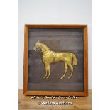 *MAHOGANY BOX FRAMED BRASS HORSE WITH STIRRUP DETAIL [LQD215]