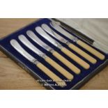 *SET OF VINTAGE SILVER PLATED BONE HANDLED BUTTER KNIVES X6 [LQD215]