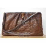 *VINTAGE 1950S BROWN OSTRICH / LEATHER HANDBAG [LQD215]