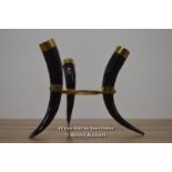 *SPRINGBOK HORN AND BRASS OSTRICH EGG STAND LARGE SOUTH AFRICAN [LQD215]