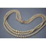 *PEARL TRIPLE NECKLACE CHOKER IN BOX. 9CT GOLD CLASP WITH SAFETY CHAIN [LQD215]