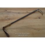 *RIDING CROP, ANTLER HANDLE, SILVER METAL BAND, LEATHER / 56CM TOTAL LENGTH [LQD215]