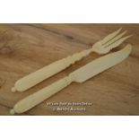 *UNUSUAL ANTIQUE IVORY HAND CARVED VICTORIAN SERVERS RARE [LQD215]