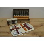 BOXED HAMILTONS 606 CLOTHES BRUSH, VINTAGE GILLETTE VANITY SET AND SWANN-MORTON STITCH CUTTERS (