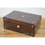 *VICTORIAN MAHOGANY BOX MOTHER OF PEARL INNER TRAY & FLAP [LQD215]