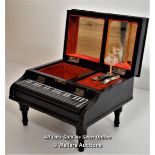 *JAPANESE BLACK LACQUER HAND-PAINTED & PEARL PIANO MUSICAL JEWELLERY BOX [LQD214]