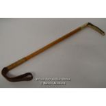 *HUNTING CROP MALACCA CANE SHAFT HORN HANDLE. WHITE METAL COLLAR [LQD215]