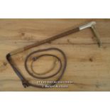 *STAG ANTLER RIDING WHIP - PLAITED LEATHER - SWAINE - NICKEL MOUNTED / 170CM TOTAL LENGTH [LQD215]