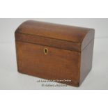 *WOODEN WARE MAHOGANY VENEERED DOME TOP INLAID TEA CADDY TRINKET BOX / IN NEED OF RESTORATION [