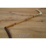 *STAG ANTLER RIDING CROP - BAMBOO SHAFT - SWAINE - NICKEL MOUNTED / 46CM [LQD215]