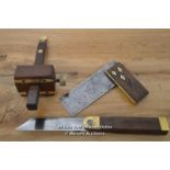 *3 VINTAGE MAHOGANY & BRASS CARPENTERS TOOLS. BEVEL AND MARKING GAUGE [LQD215]