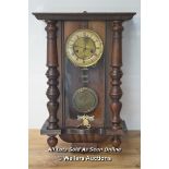 *MAHOGANY CASED 8 DAY WALL CLOCK WITH PENDULUM & KEY [LQD215]