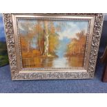 MODERN FRAMED OIL OF LAKE, SIGNED