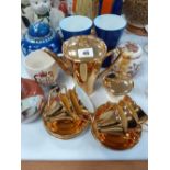 GOLD COFFEE SET, GINGER JARS ETC