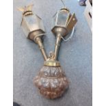PAIR BRASS CARRIAGE LAMPS, HALL LANTERN