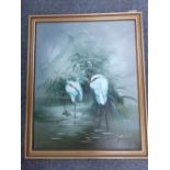 MODERN OIL OF 2 WADING BIRDS SIGNED