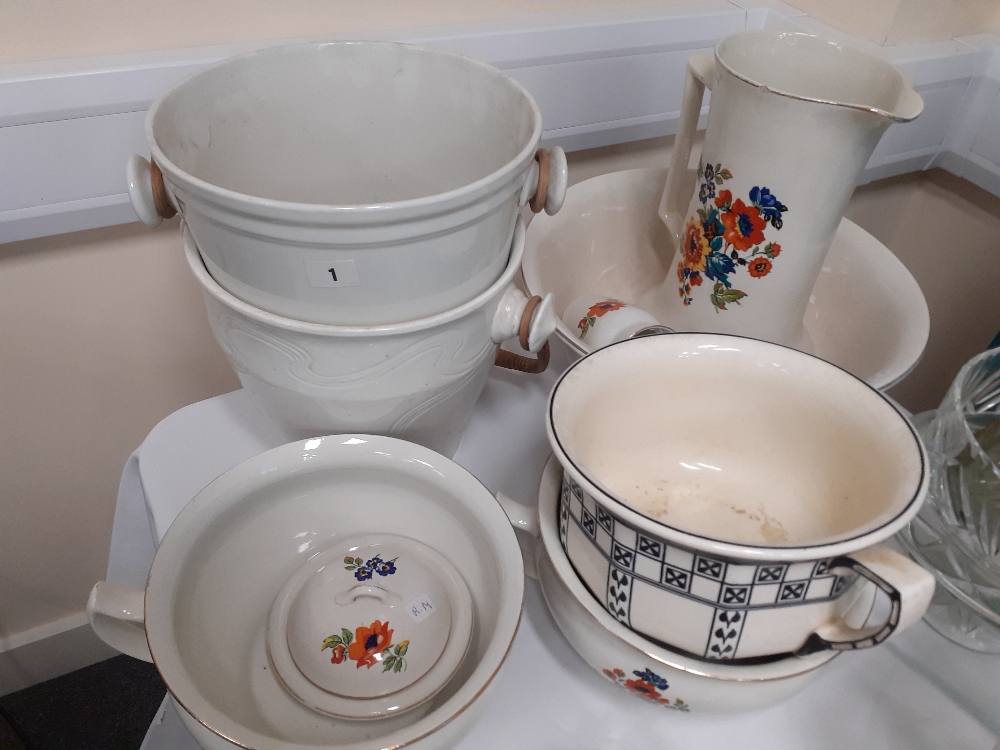 VICTORIAN TOILET SET AND 2 SLOP BUCKETS