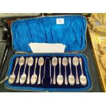 BOXED SET OF 12 TEASPOONS & NIPS SILVER