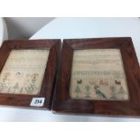 2 FRAMED SAMPLERS 1806 6.5x 5.5 INCHES