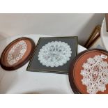 3 PIECES OF TATTING FRAMED