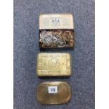 1914 BRASS CHOCOLATE TIN ETC