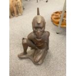 LARGE CARVED AFRICAN SEATED FIGURE