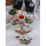 2 STAFFORDHIRE RAMS, SWAN SPILL VASE ETC