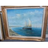 MODERN OIL ON CANVAS SAILING BARGE