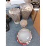 3 BONGO DRUMS, TAMBORINES ETC