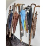 COLLECTION OF WALKING STICKS & UMBRELLAS