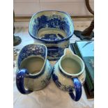 REPRO BLUE & WHITE FOOTBATH AND JUGS