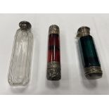 3 SILVER & GLASS SCENT BOTTLES