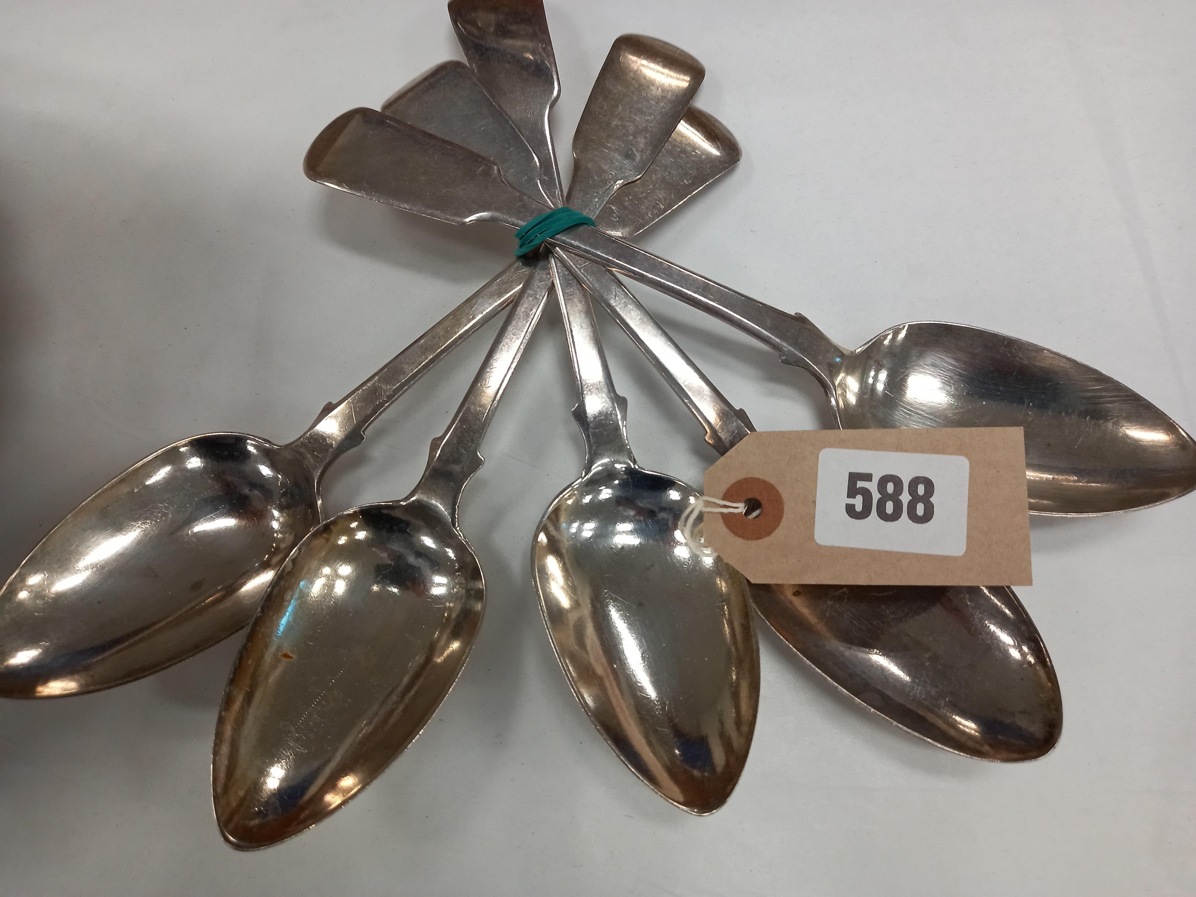 FIVE GEORGIAN SILVER SERVING SPOONS HL L