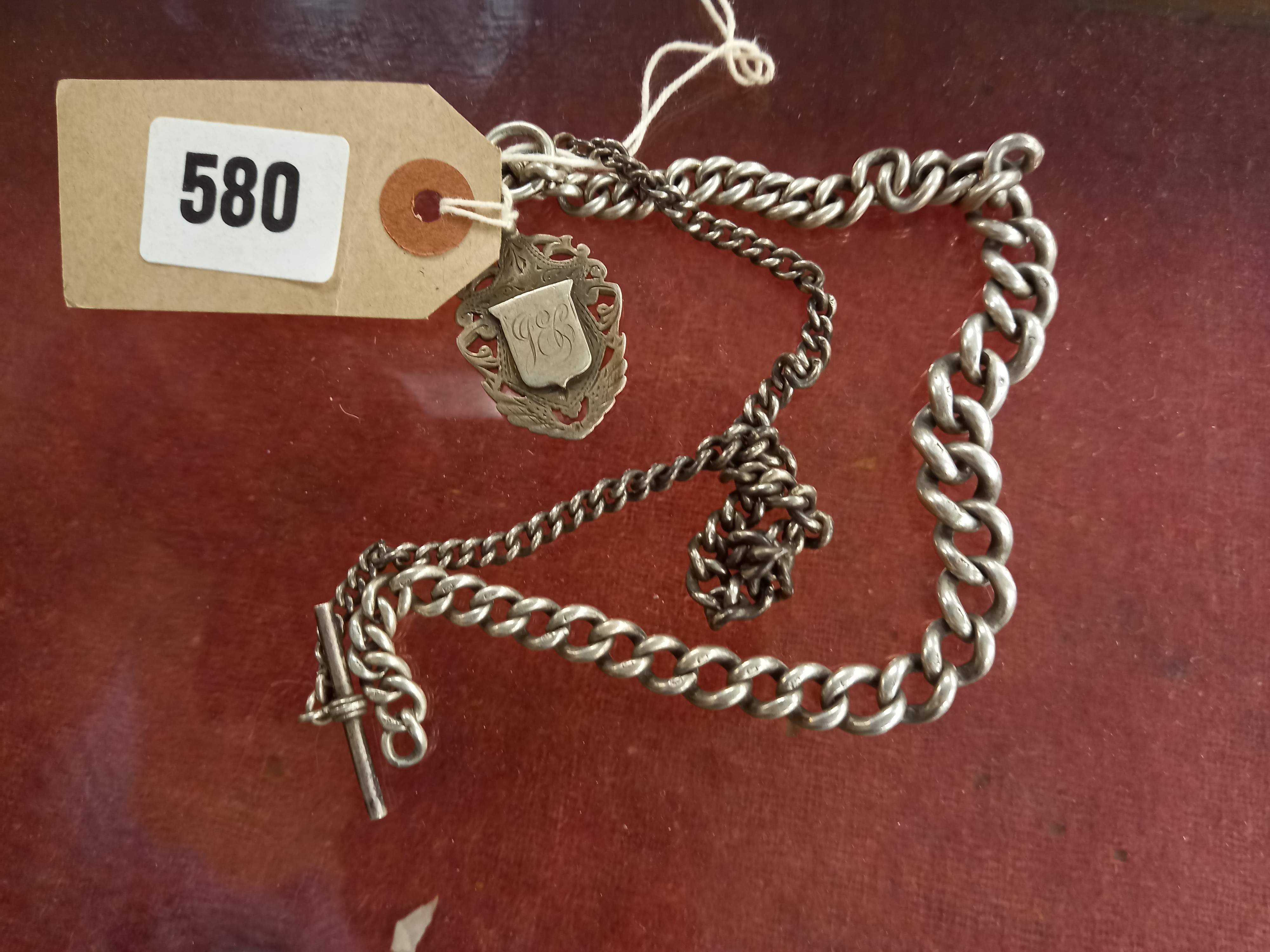 TWO SILVER WATCH CHAINS TOGETHER WITH A