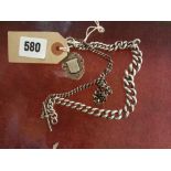 TWO SILVER WATCH CHAINS TOGETHER WITH A