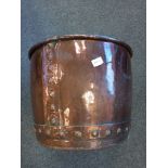 CIRCULAR COPPER ARTS & CRAFTS LOG BASKET