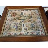 VICTORIAN TAPESTRY OF FIGURES & CASTLE