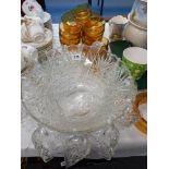 GLASS PUNCH BOWL, GLASS FRUIT SET