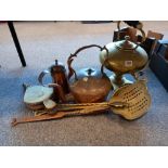 BRASS SAMOVAR, BRASS KETTLE, BELLOWS ETC