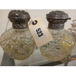 PAIR SCENT BOTTLES WITH SILVER TOPS