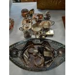 EPNS BREAD BASKET, SALTS, CANDLESTICKS