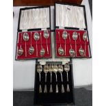TWO BOXED SETS OF 6 SILVER TEASPOONS IN