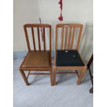 Two beech faux leather drop seated chairs