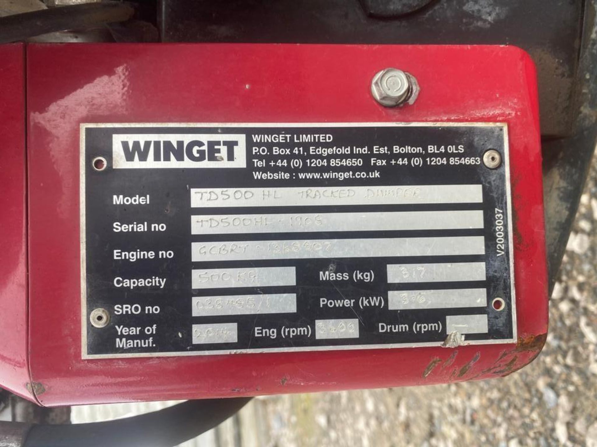 WINGET TRACKED DUMPER. 2014 - Image 2 of 7