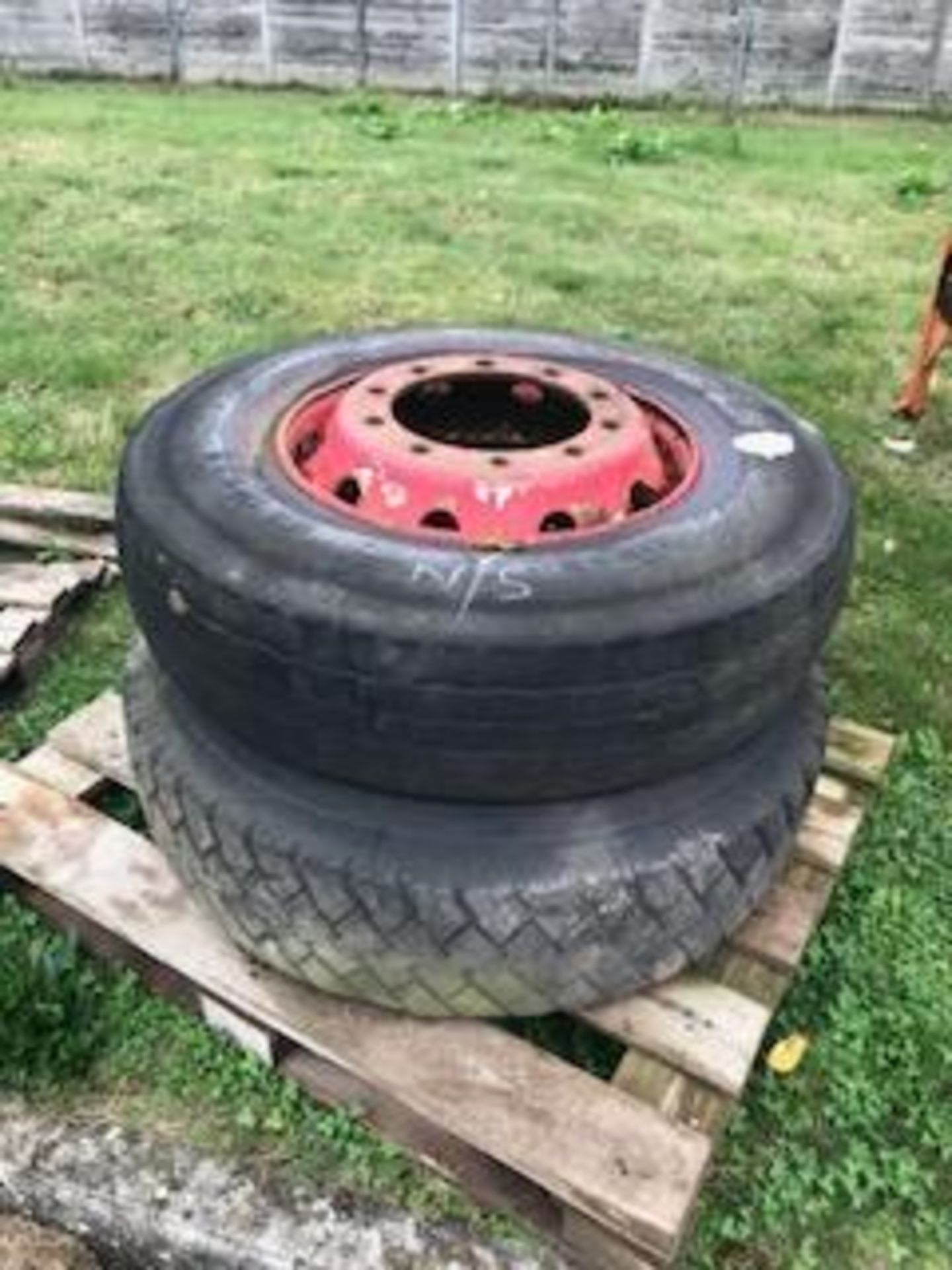 TWO LORRY WHEELS & TYRES